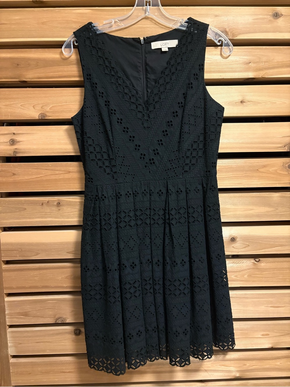 LOFT Black Sleeveless Eyelet Fit-and-Flare Dress